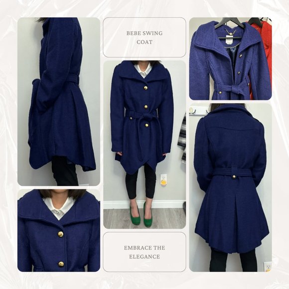 BEBE Women’s Swing Coat, Size M, Navy Blue - Picture 2 of 6
